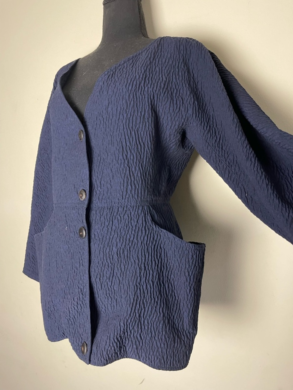 Anne Marie Navy Textured Button-Front Jacket - Picture 5 of 8